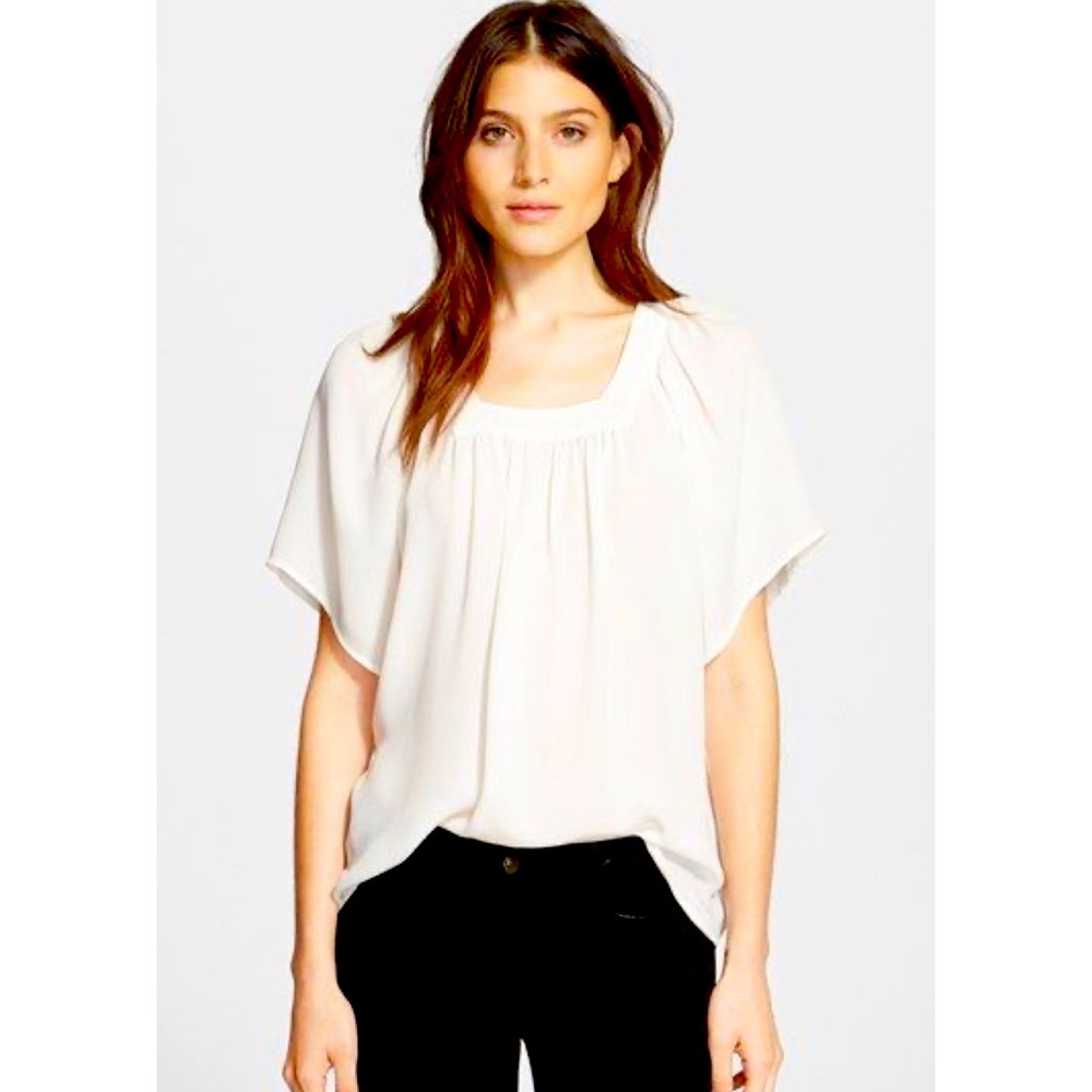 Joie White Amba Flutter Sleeve Square Neck Blouse